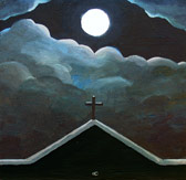 spiritual painting church at night
