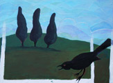 Crow in Yard Painting