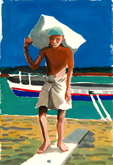 figurative painting, dock worker